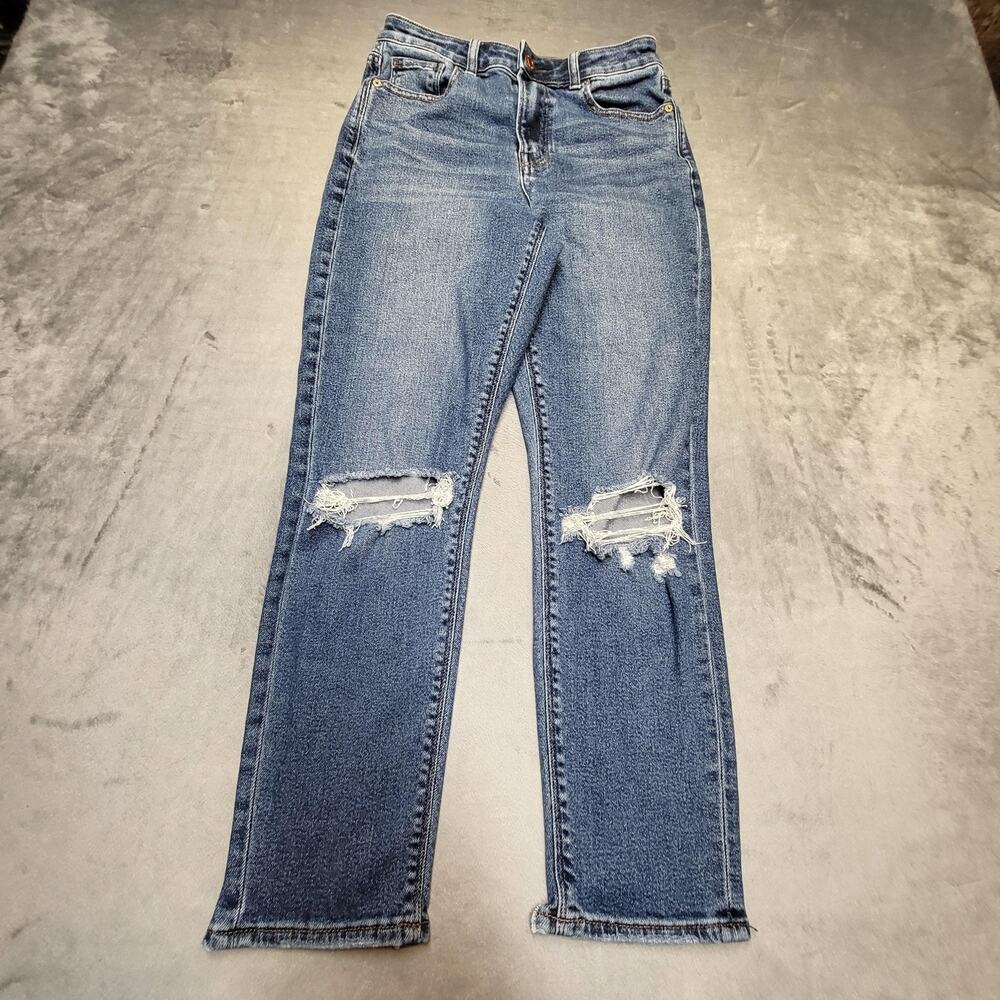 American Eagle Jeans Womens 0 Blue Mom High Rise Distressed Stretch Denim